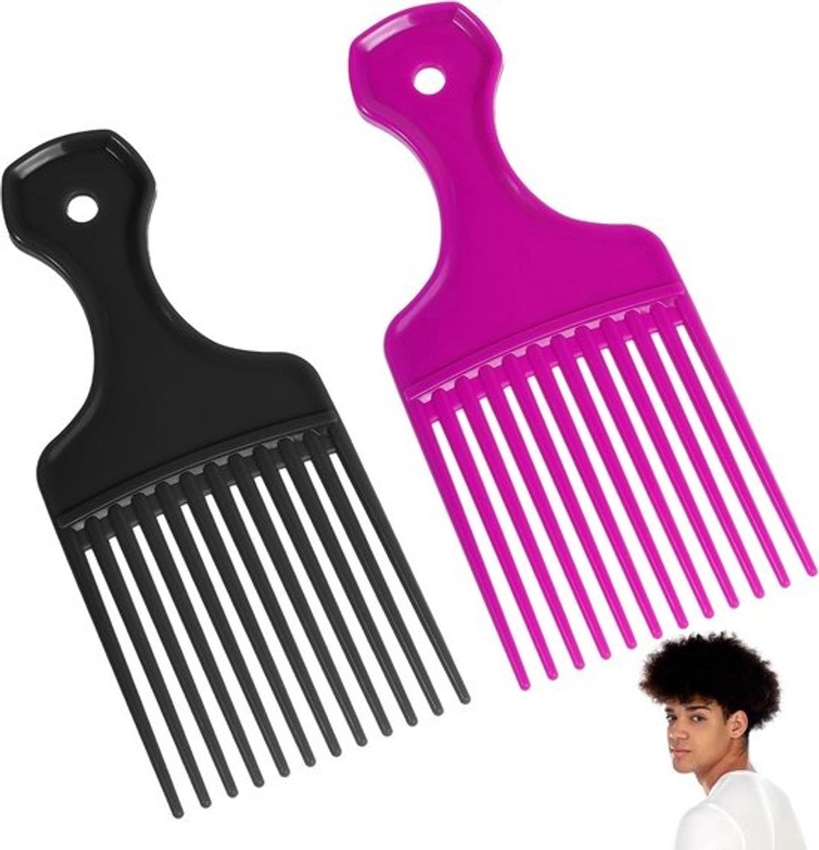 Afro kam set 2 stuks - Kunststof krullende kammen met handvat voor krullend haar, permanente styling en baarden - Duurzaam haarproduct