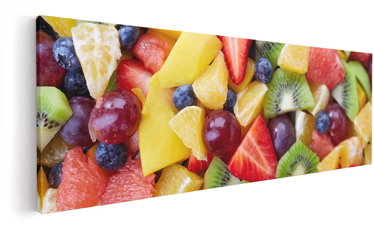 Artaza Canvas Schilderij Diverse Kleurrijke Fruit Achtergrond - 150x50 cm - Groot - Wanddecoratie Woonkamer - Schilderijen - Muurdecoratie