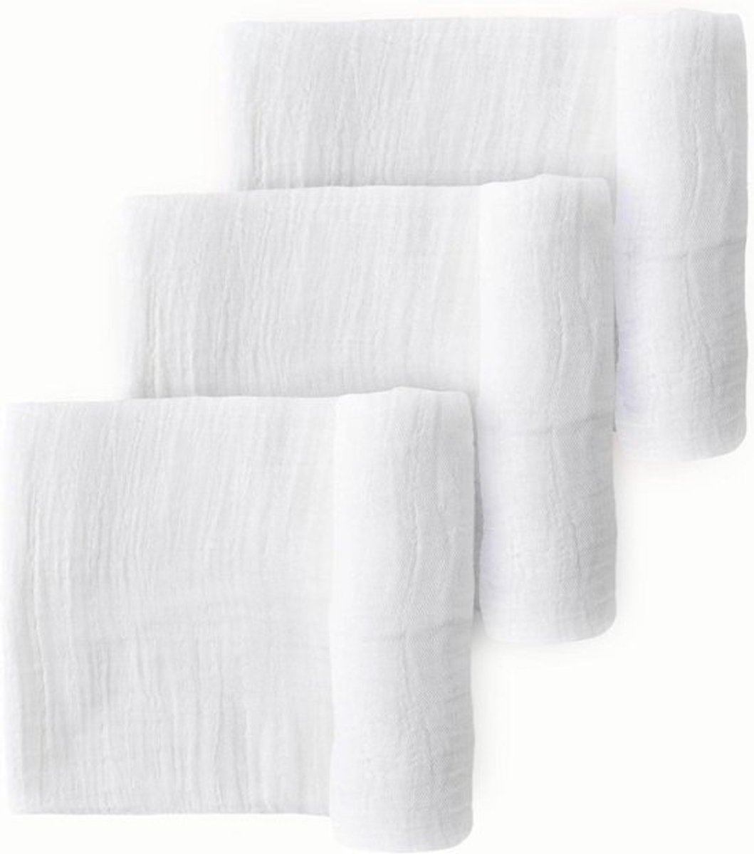 Inbakerdoeken Set - Wikkeldekens Baby - Baby Comfort - Ademend Mousseline - 3 stuks 120x120 - Wit