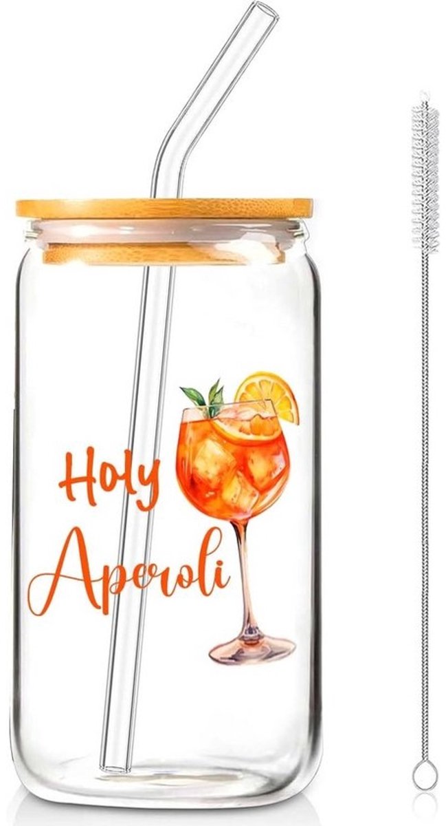 Aperol Spritz Glazen Set - Glas met Deksel en Rietje voor Vrouwen Cadeau