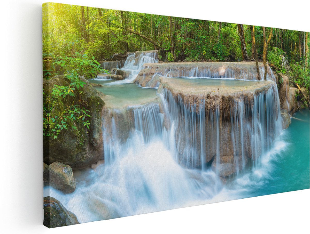 Artaza Canvas Schilderij Waterval In Het Bos In Thailand - 140x70 cm - Groot - Wanddecoratie Woonkamer - Schilderijen - Muurdecoratie
