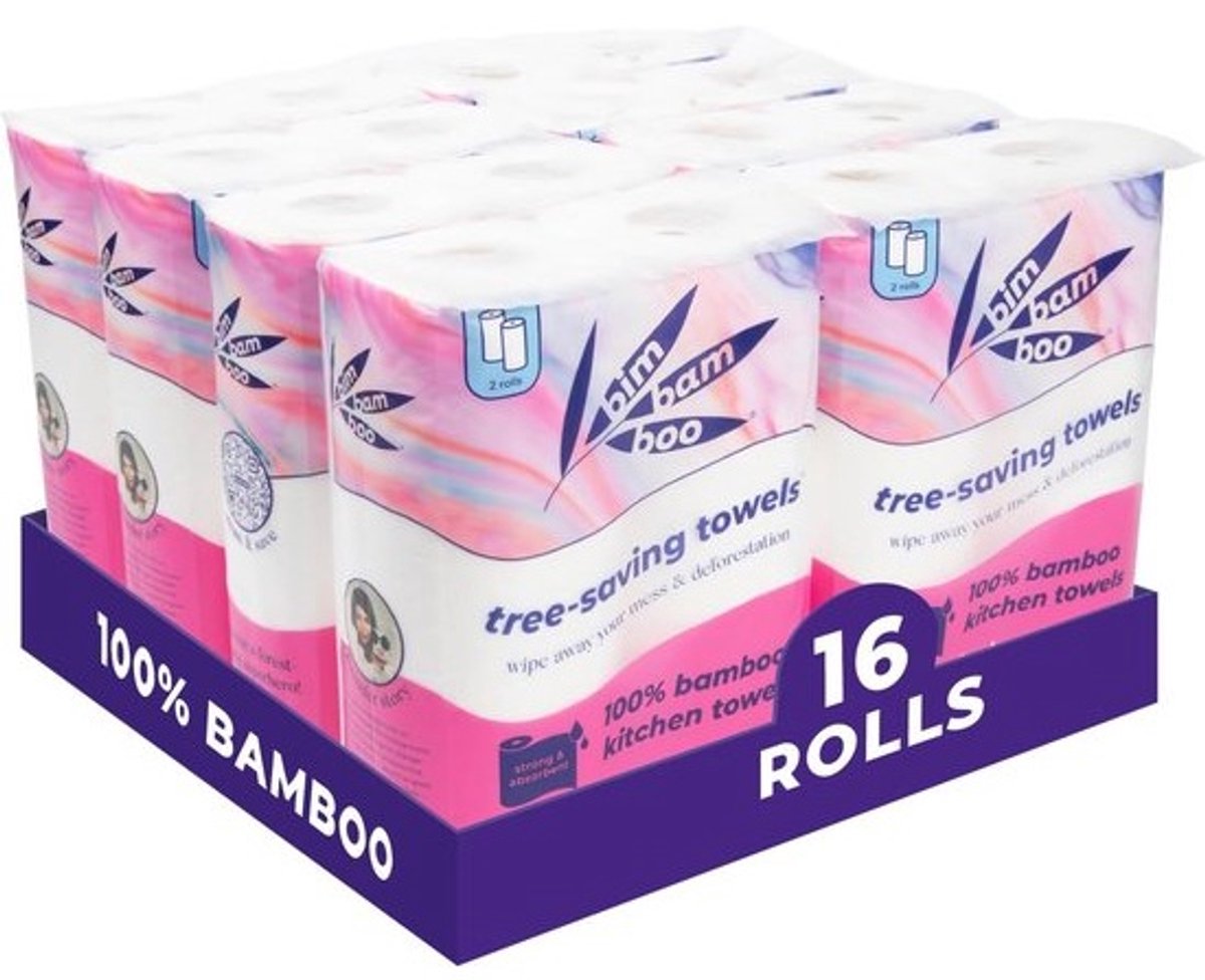 Papieren keukenhanddoeken 100% Bamboe - 16 rollen 2-laags Ultra-absorberend