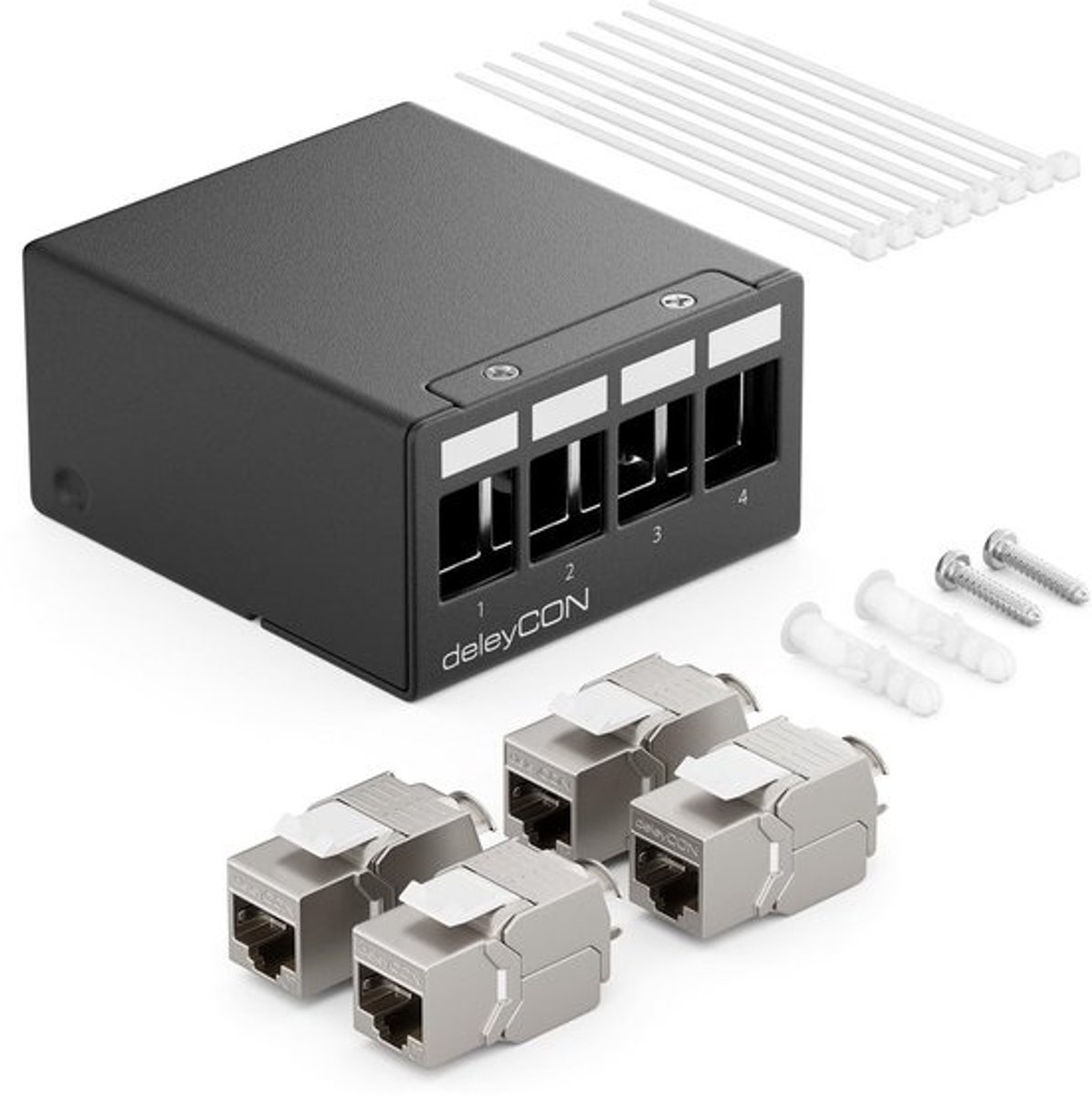 Patchpanel Set - Netwerk Verdeelbord - Netwerk Bekabeling - 10 Gbit/s Snelheid - 4 Poorten - Zwart