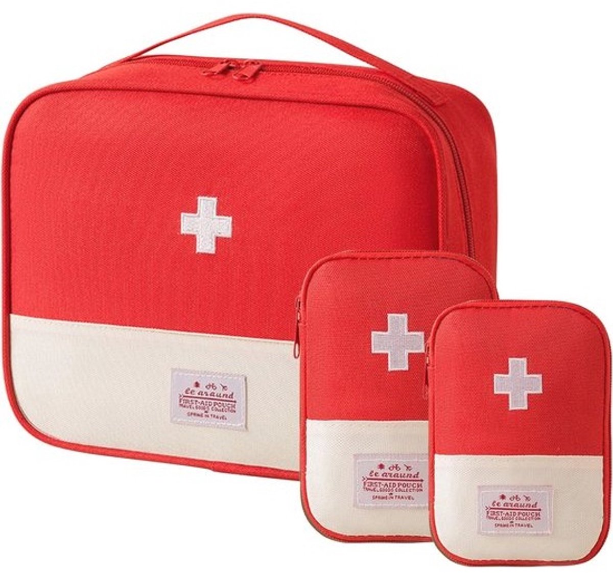 Lege EHBO-tas 3 stuks medicijnreisopbergtas EHBO-kittassen mini-EHBO-zakje waterdicht Oxford-materiaal medische opbergtas voor reizen kamperen thuis wandelen survival rood.