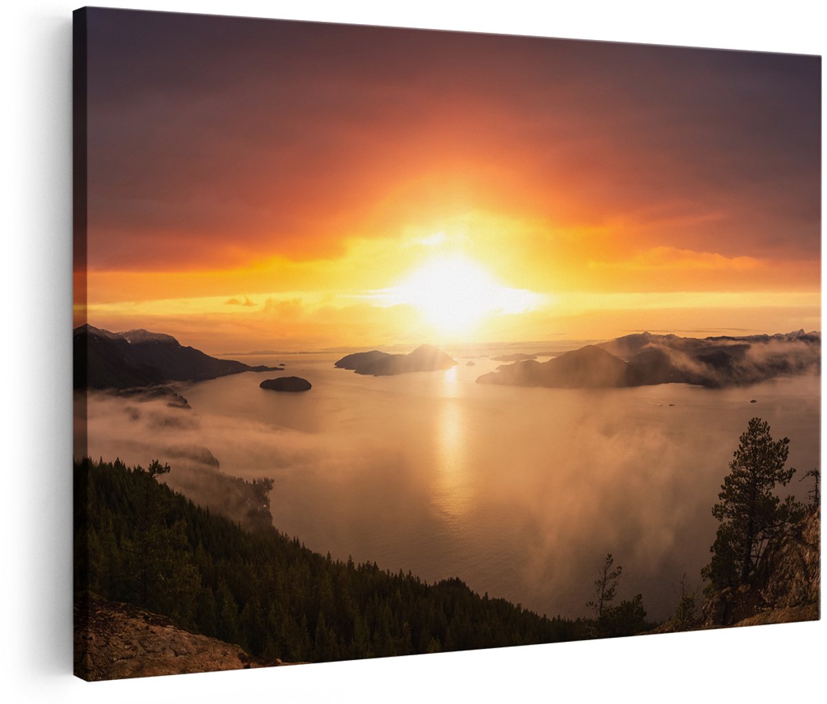 Artaza Canvas Schilderij Zonsondergang In De Bergen Met Wolken - 150x100 cm - Groot - Foto Op Canvas - Wanddecoratie Woonkamer