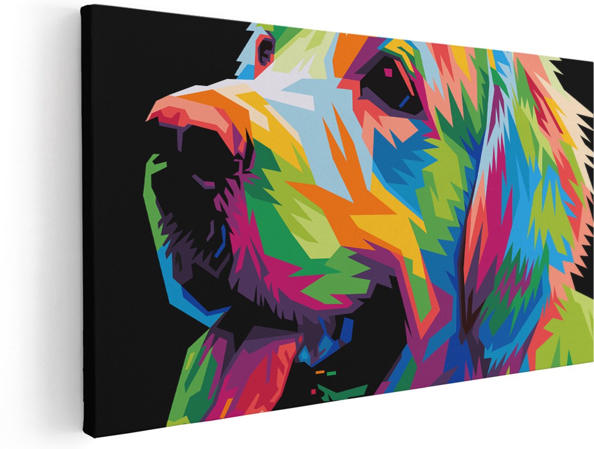 Artaza Canvas Schilderij Kleurrijke Hond - Abstract - 140x70 cm - Groot - Wanddecoratie Woonkamer - Schilderijen - Muurdecoratie