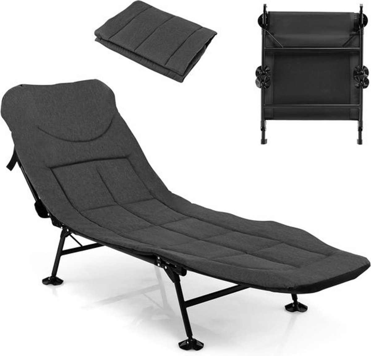 Opvouwbaar Camping Bed met Verstelbare Rugleuning en Afneembare Matras - Luxe Ligbed voor Tuin en Vissen