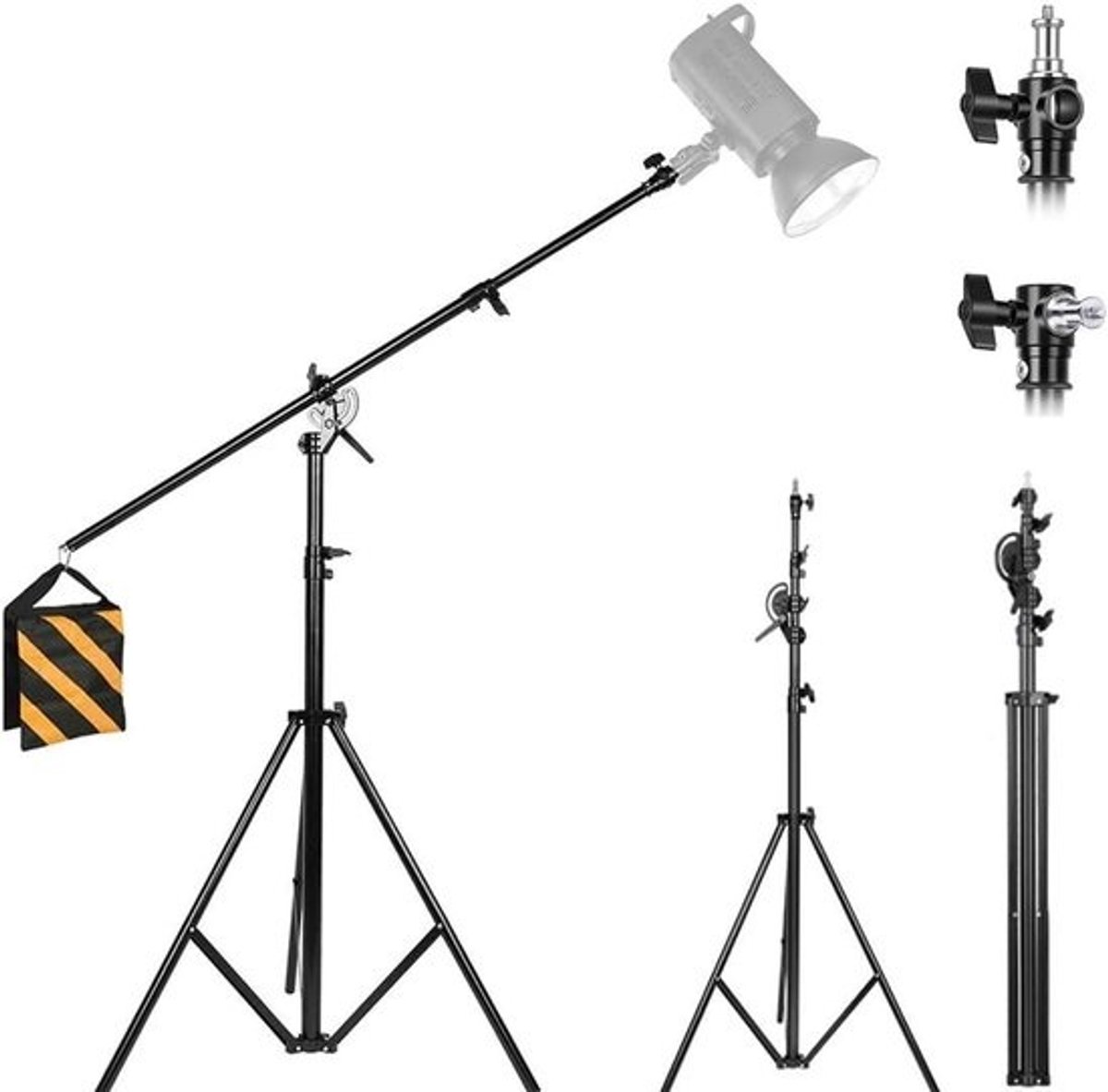 Fotostudio Statief - Lichtstatief Boomarm - Fotografie Belichting - Veerbelast Luchtkussen - 400 cm Hoog - Zwart