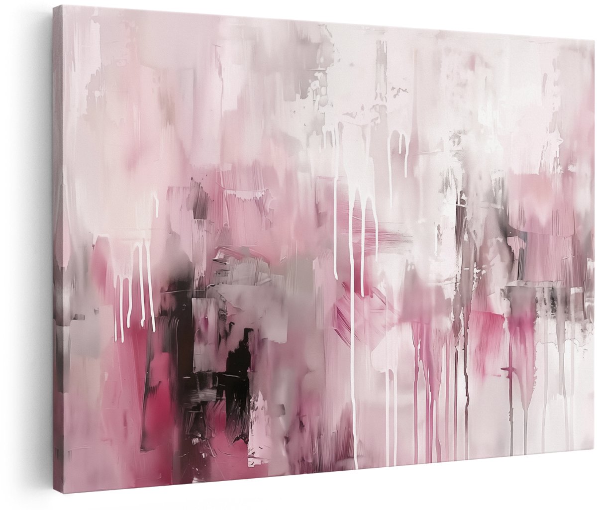 Artaza Canvas Schilderij Abstract Roze en Zwart - 150x100 cm - Groot - Wanddecoratie Woonkamer - Schilderijen - Muurdecoratie