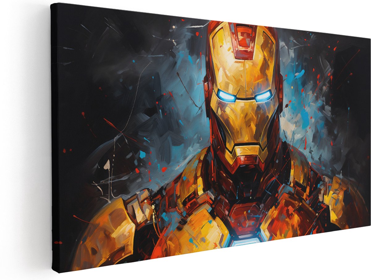 Artaza Canvas Schilderij Superheld Iron Man - 140x70 cm - Groot - Wanddecoratie Marvel - Muurdecoratie Portret - Avengers Schilderijen Op Canvas