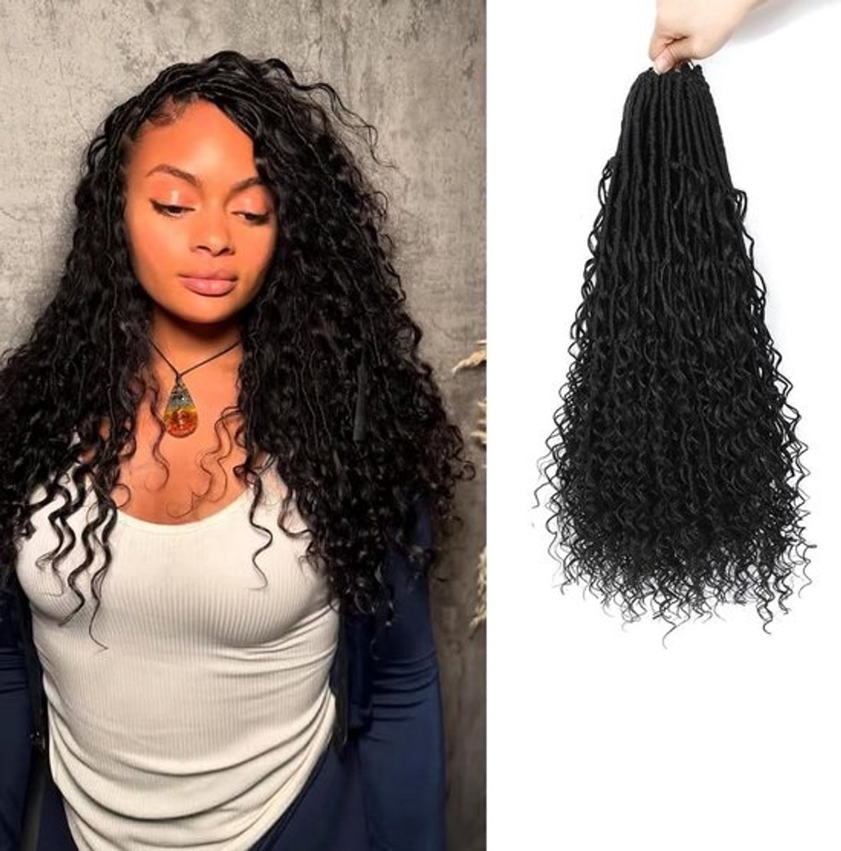 Boho Faux Locs Gehaakt Haar 40 cm Pre-looped Vlechten met Krullende Uiteinden - Zachte Goddess Locs Haarextensies