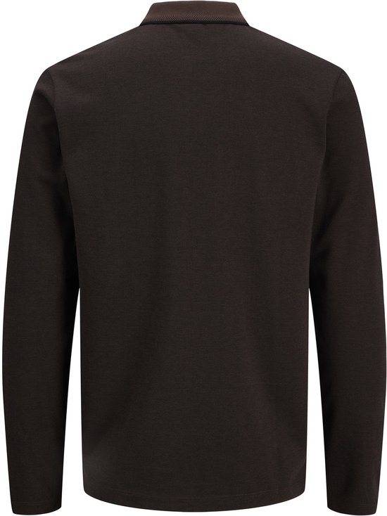 Donkerbruin poloshirt met lange mouwen, effen van kleur.