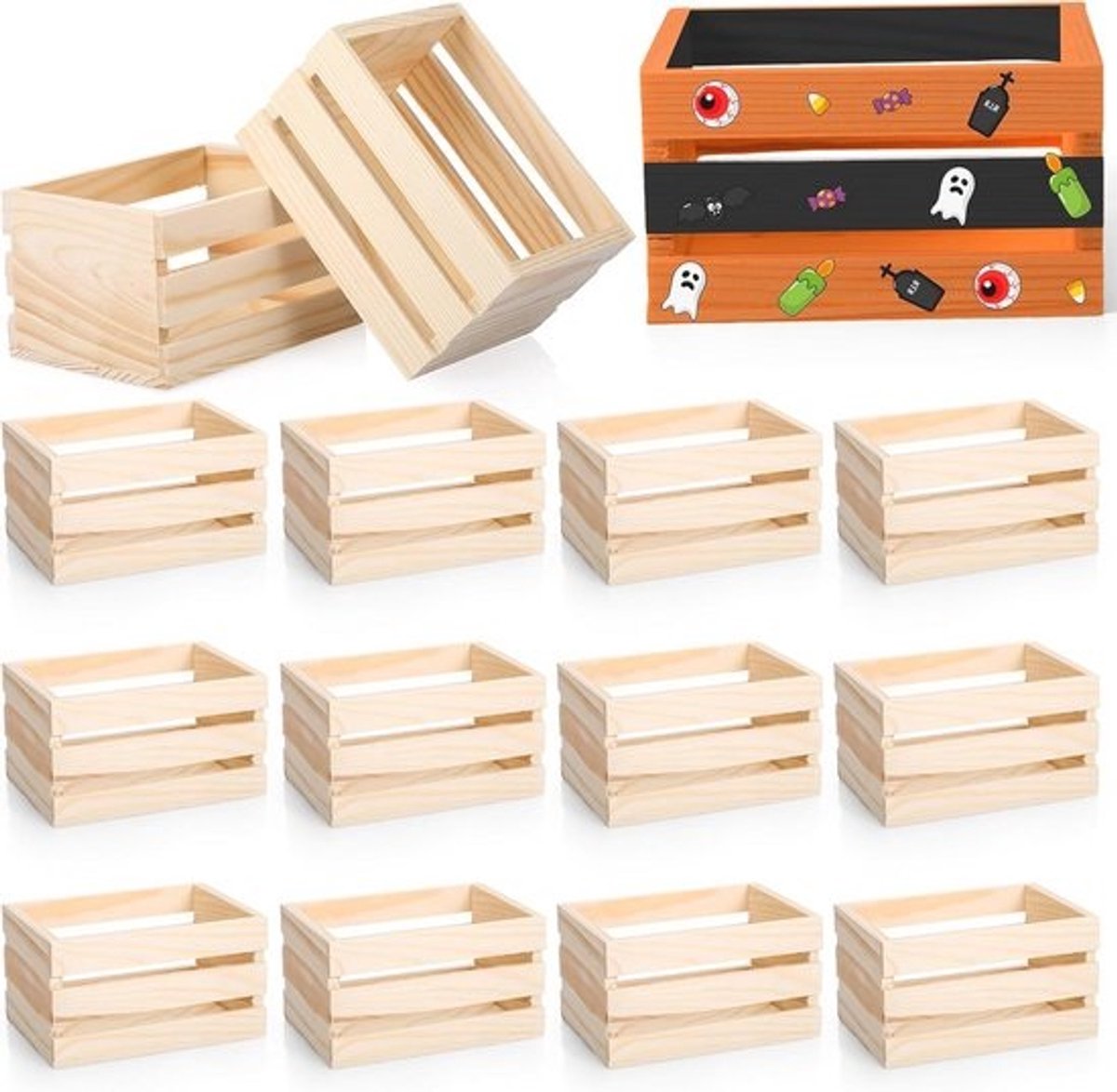 12 Stuks 6.5 Inch Kleine Onvoltooide Houten Kratten voor Creatieve Projecten