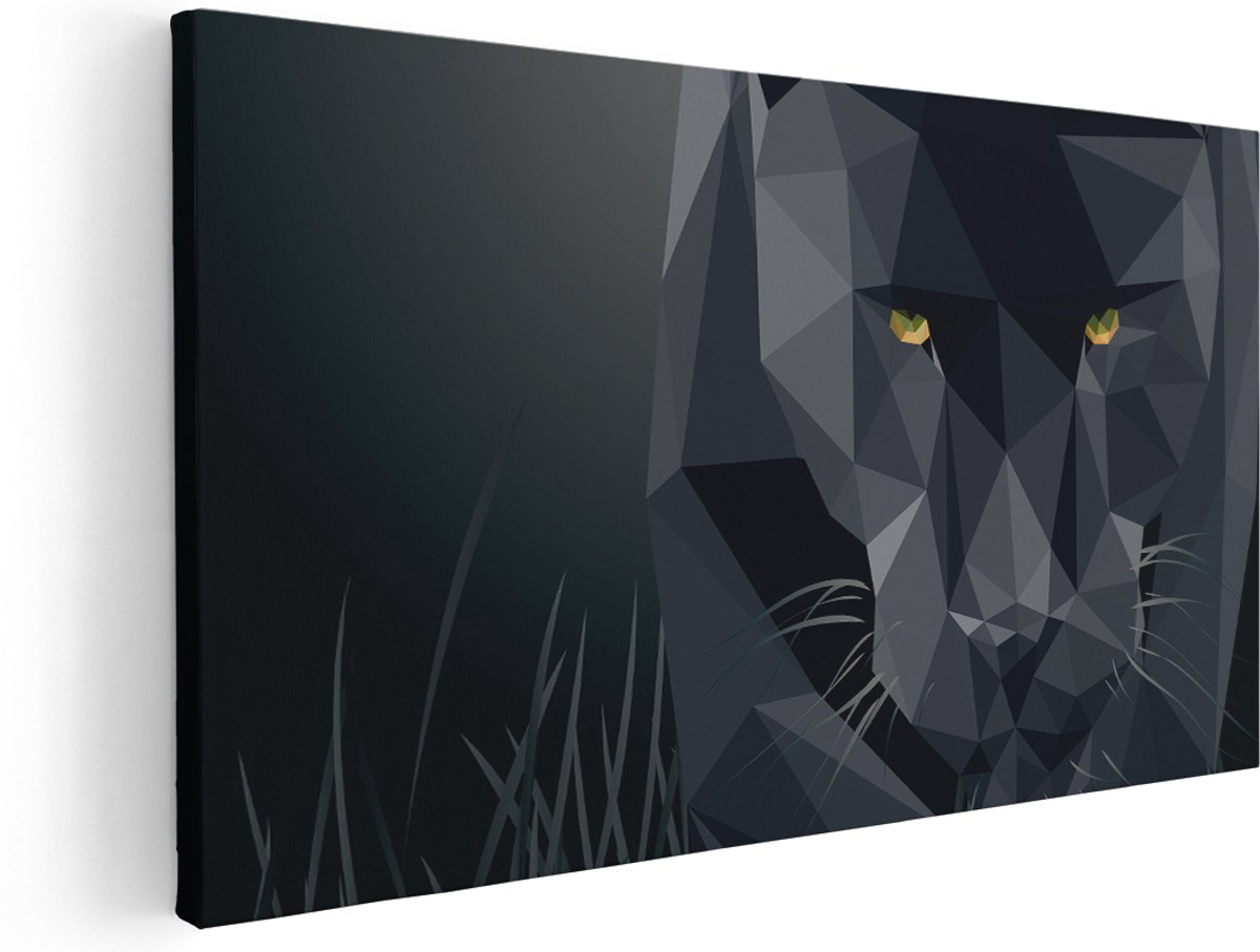 Artaza Canvas Schilderij Zwarte Panter Van Origami - Abstract - 180x90 cm - Groot - Wanddecoratie Woonkamer - Schilderijen - Muurdecoratie