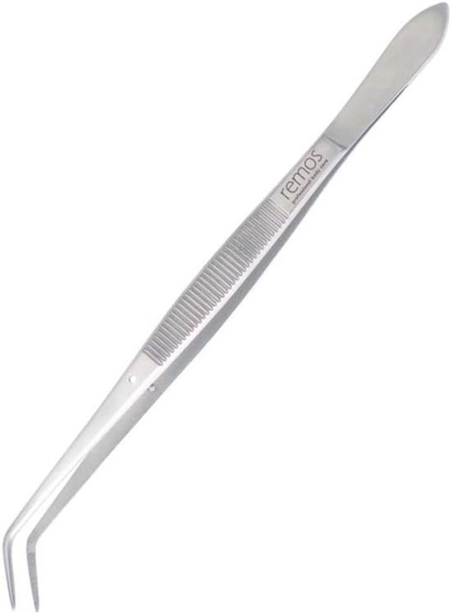 Professionele Pincet met Gebogen Punt en Geribbeld Grijpvlak - 16 cm