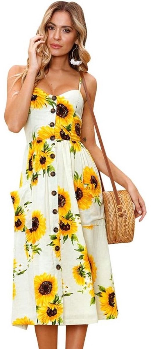 Midi Jurk Dames Zomer Mouwloos met Blote Rug en Opvallende Print