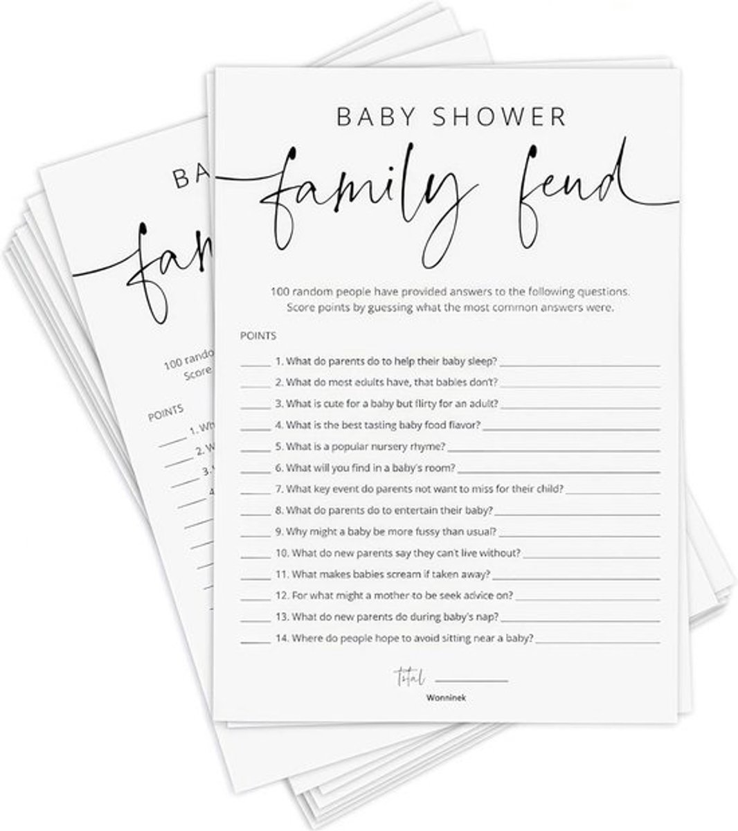 50 Baby Voorspelling Kaarten Babyshower Spel Neutraal - 14 Spellen Set