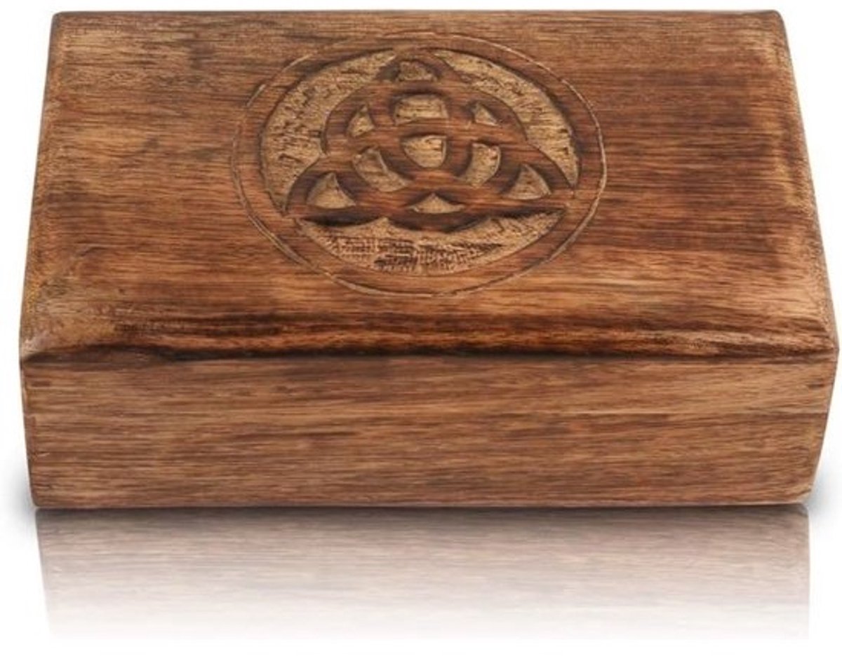 Handgemaakte Houten Sieradendoos met Trinity Keltische Knopen - Decoratieve Opbergkist voor Jouw Kostbaarheden