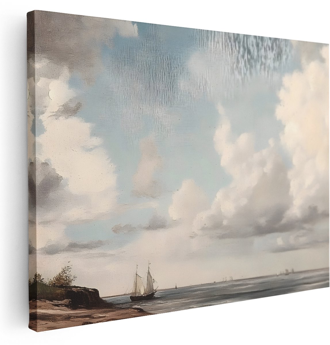 Artaza Canvas Schilderij Landschap - 160x120 cm - Groot - Wanddecoratie Zeilboot - Muurdecoratie Zee - Decoratie Natuur - Kamer Accessoires Oude Meesters