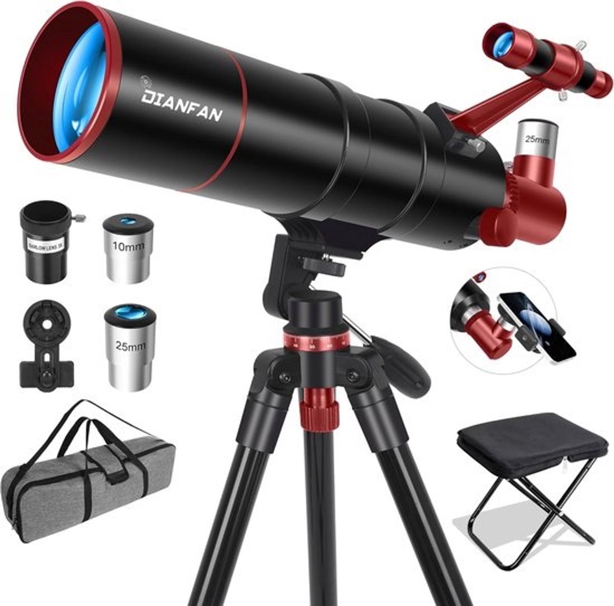 Astronomie Telescoop - Sterrenkijker Beginners - Natuurlijk Observeren - Inclusief Telefoonadapter - 90/550mm - Zwart