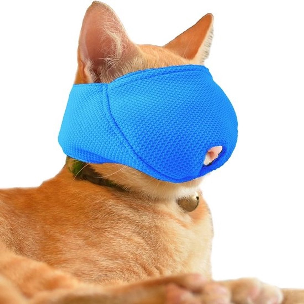 Ademend Katten Muilkorf Blauw XS - Voorkomt Bijten en Kauwen bij Verzorging