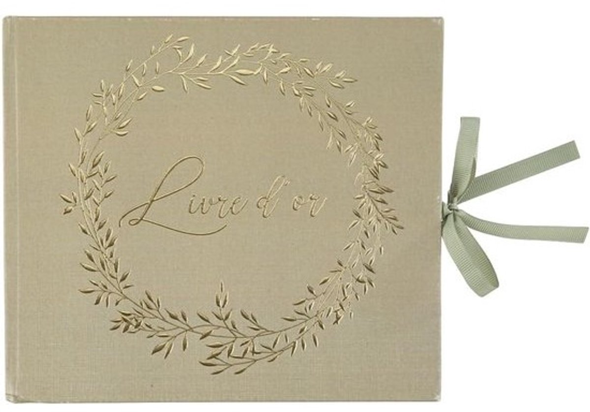 Gastenboek karton 68 pagina's met gouden kroonprint 22 x 19 cm saliegroen