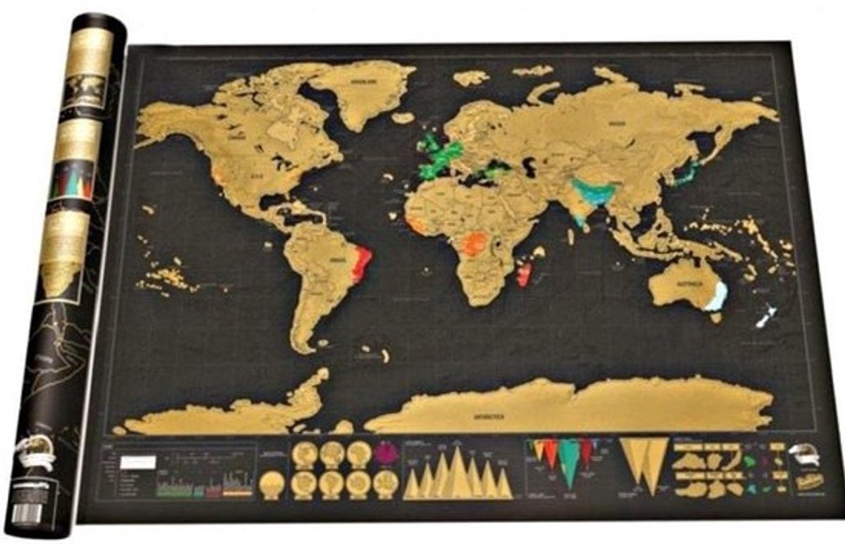 Wereldkaart Krasbaar Reisposter - Landen Afkrassen & Vlaggen - Suède en Prikkaart voor Wanddecoratie
