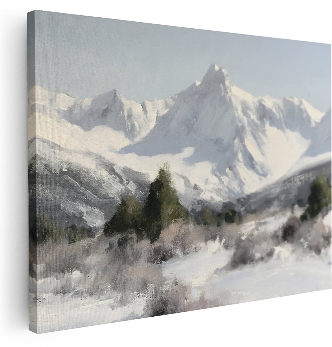Artaza Canvas Schilderij Berglandschap - 160x120 cm - Groot - Wanddecoratie Natuur - Muurdecoratie Dennenbomen - Schilderijen Op Canvas Winter
