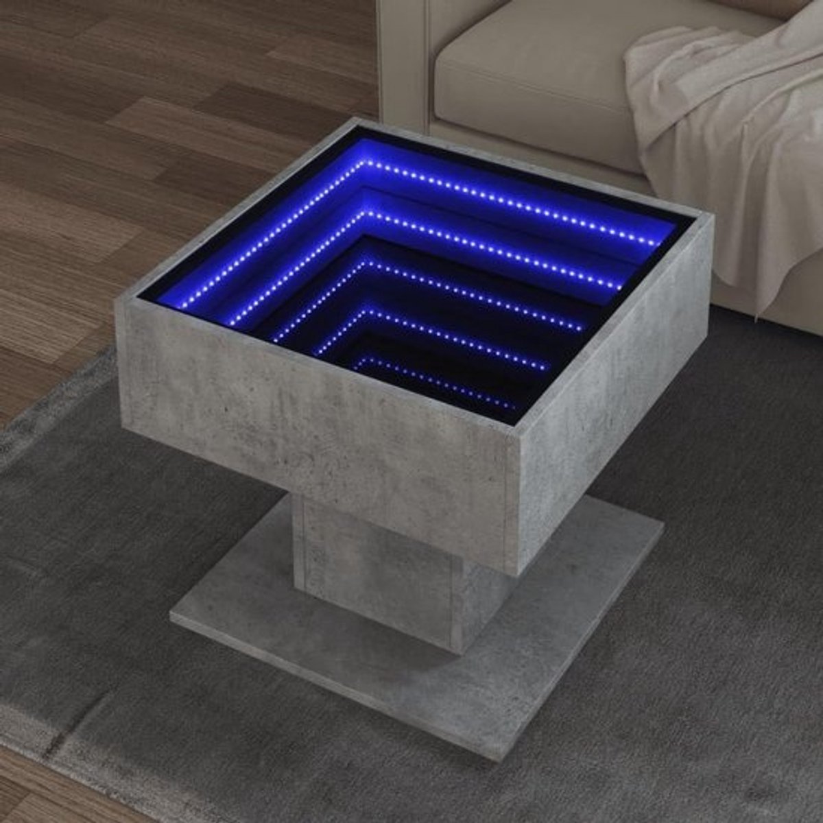Led Salontafel - Bijzettafel Sfeerverlichting - Woonkamer Inrichten - Infinity Spiegel - 50 x 50 x 45 cm - Betongrijs