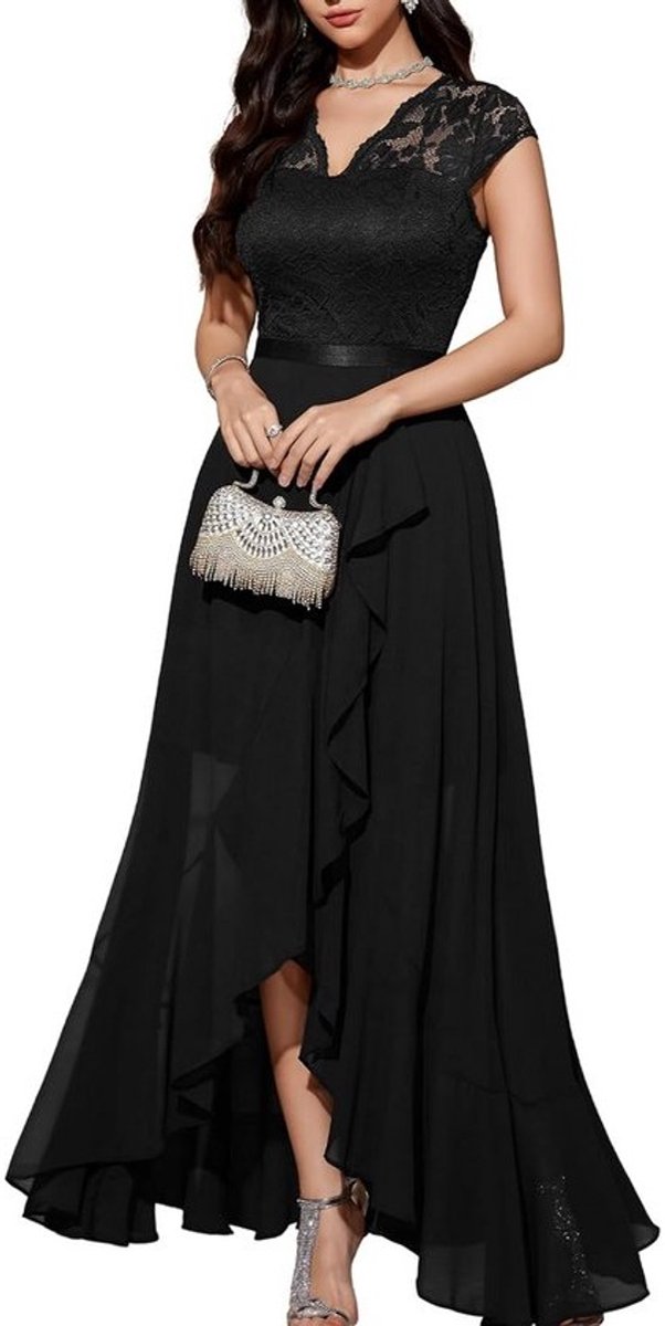 Elegante Avondjurk voor Bruiloften en Feesten - Kant en Chiffon Hi-Lo Model
