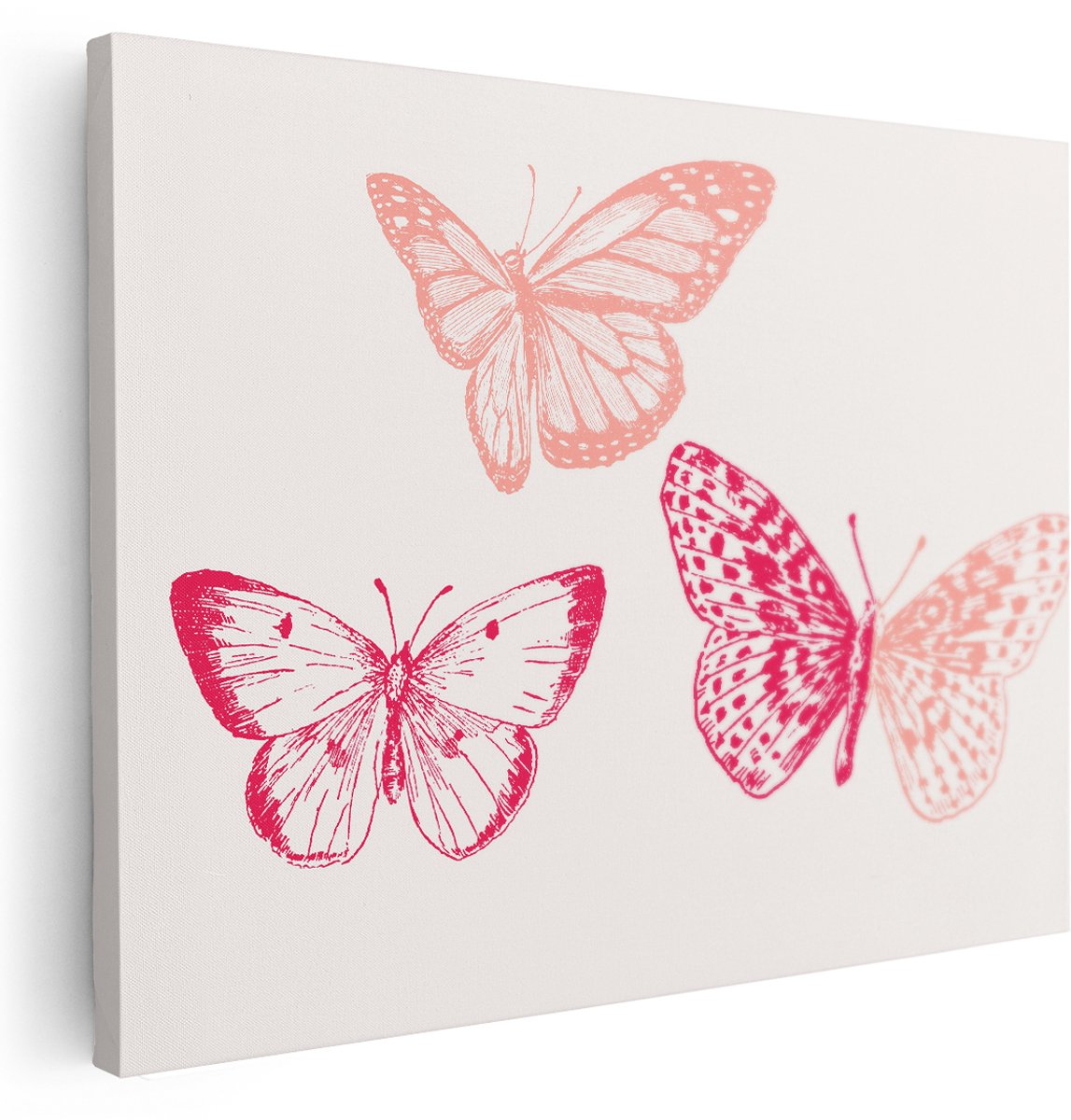 Artaza Canvas Schilderij Vlinder - 160x120 cm - Groot - Vintage Wanddecoratie - Muurdecoratie Babykamer - Schilderijen Op Canvas Roze