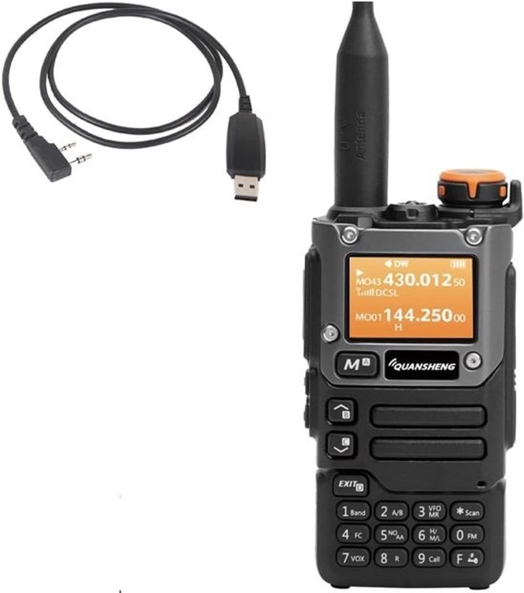 Draagbare Dual Band Radio VHF UHF Amateur Portofoon met USB Oplaadkabel en Zaklamp