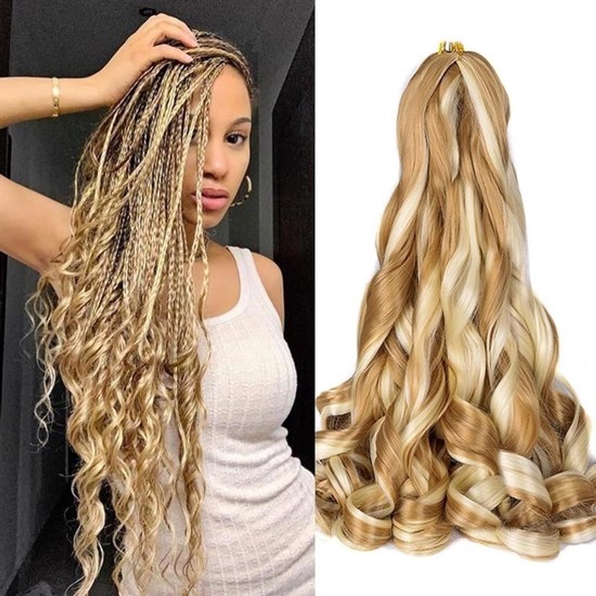 24 Inch Franse Krul Vlechten Haar 8 Packs Voorgerekt Synthetisch Krullend Haar