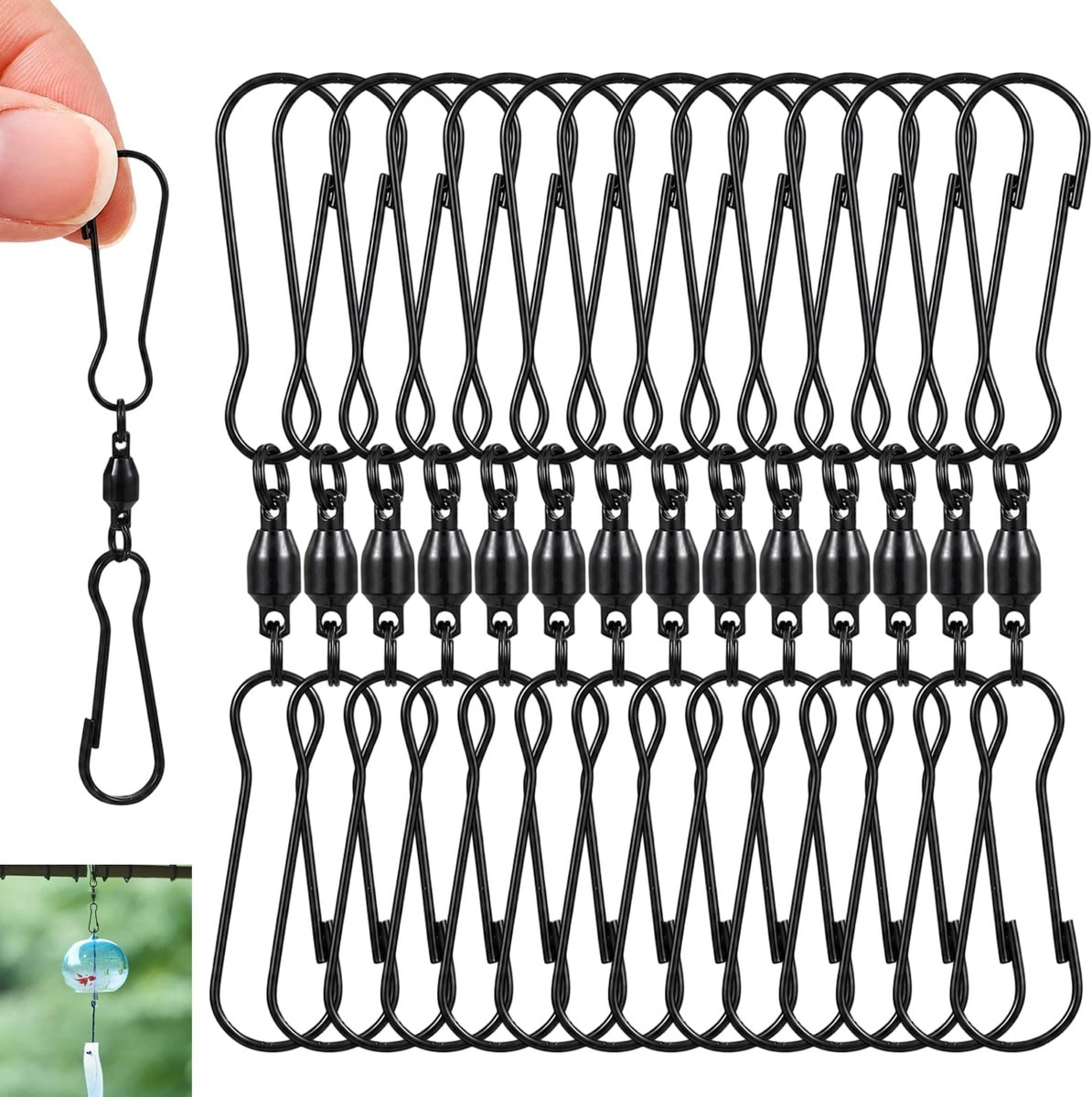 Larrel 15 stuks roestvrijstalen wervelhaken, zwart, draaihaken, set voor - ShopVlot