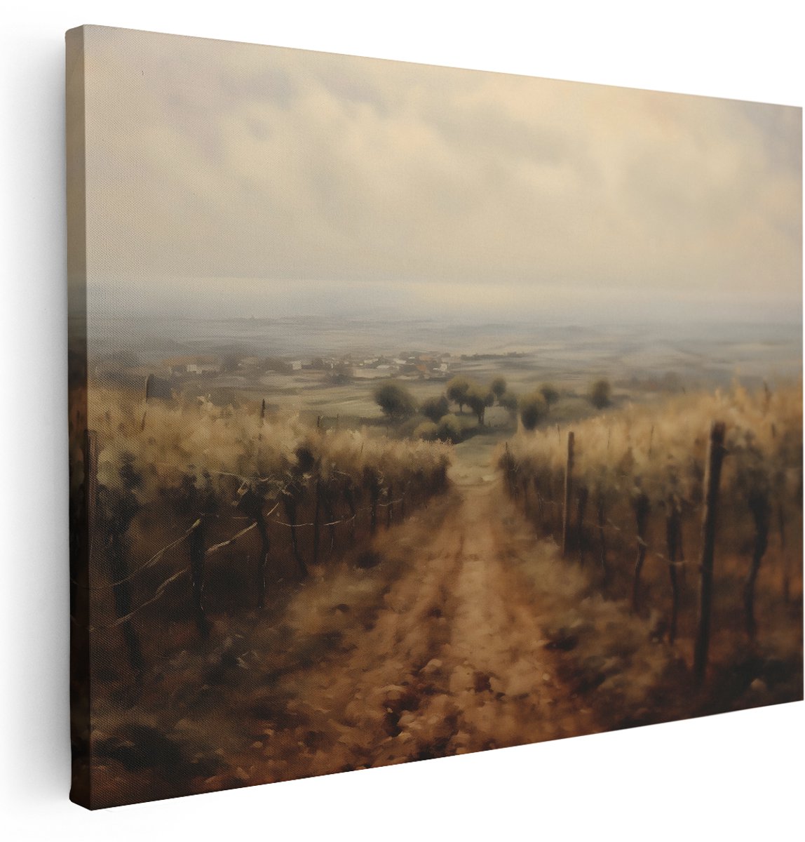 Artaza Canvas Schilderij Landschap - 160x120 cm - Groot - Wanddecoratie Wijngaard - Muurdecoratie Natuur - Schilderijen Op Canvas Landelijk