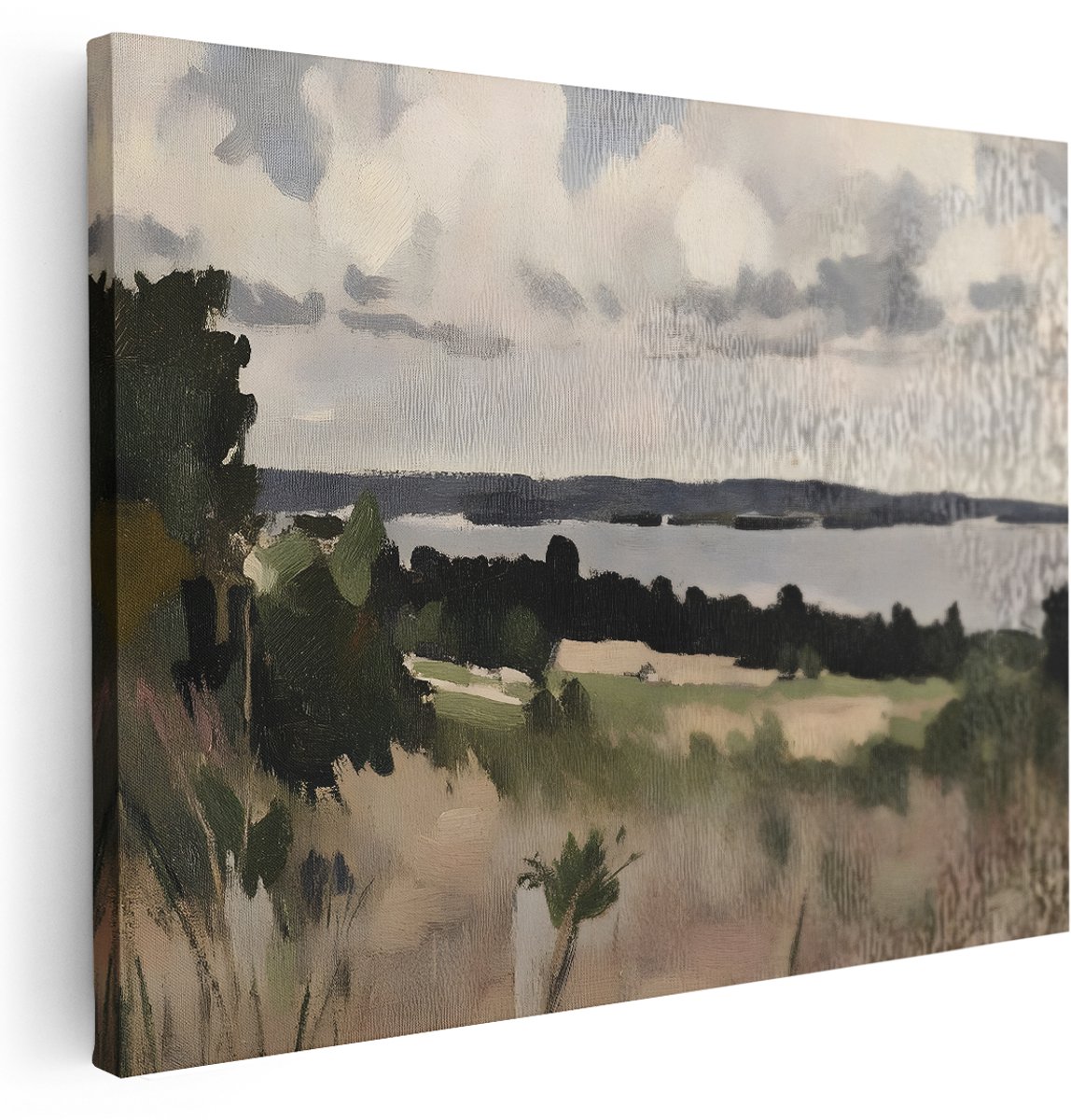 Artaza Canvas Schilderij Meerlandschap - 160x120 cm - Groot - Wanddecoratie Olieverf - Muurdecoratie Natuur - Decoratie Oude Meesters - Kamer Accessoires