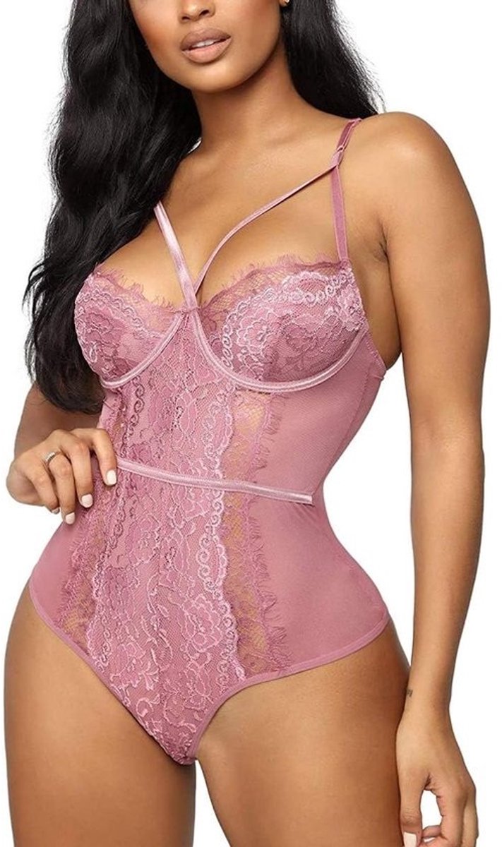 Sexy Bodysuit voor Dames - Eendelig Teddy met Diepe V-Hals en Kant