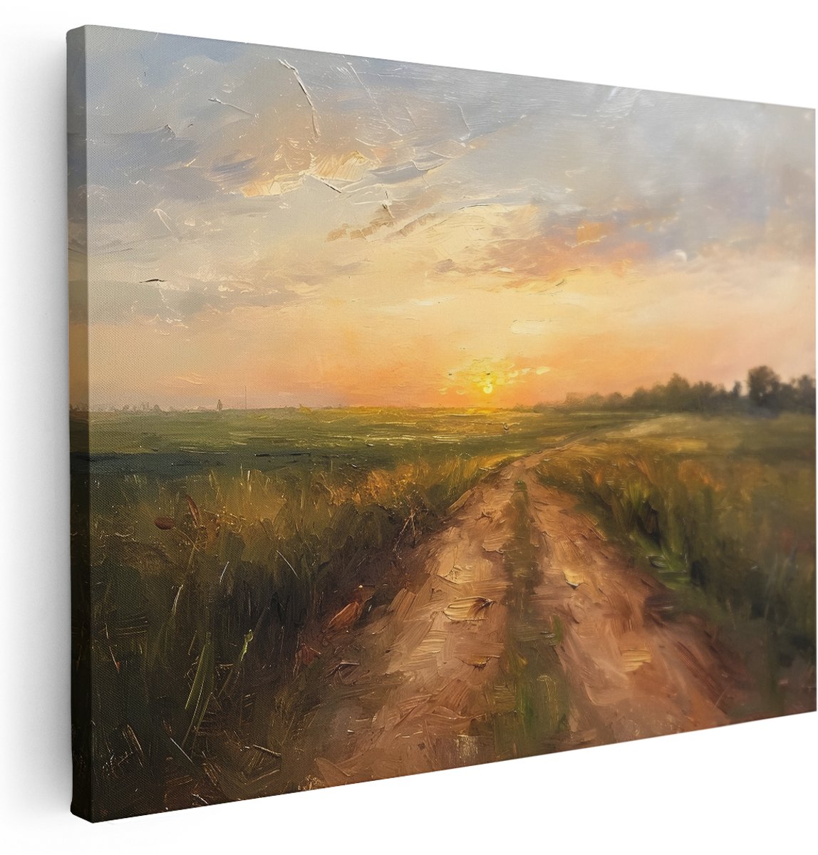 Artaza Canvas Schilderij Landschap - 160x120 cm - Groot - Wanddecoratie Zonsondergang - Muurdecoratie Natuur Woonkamer - Kamer Accessoires Grasland