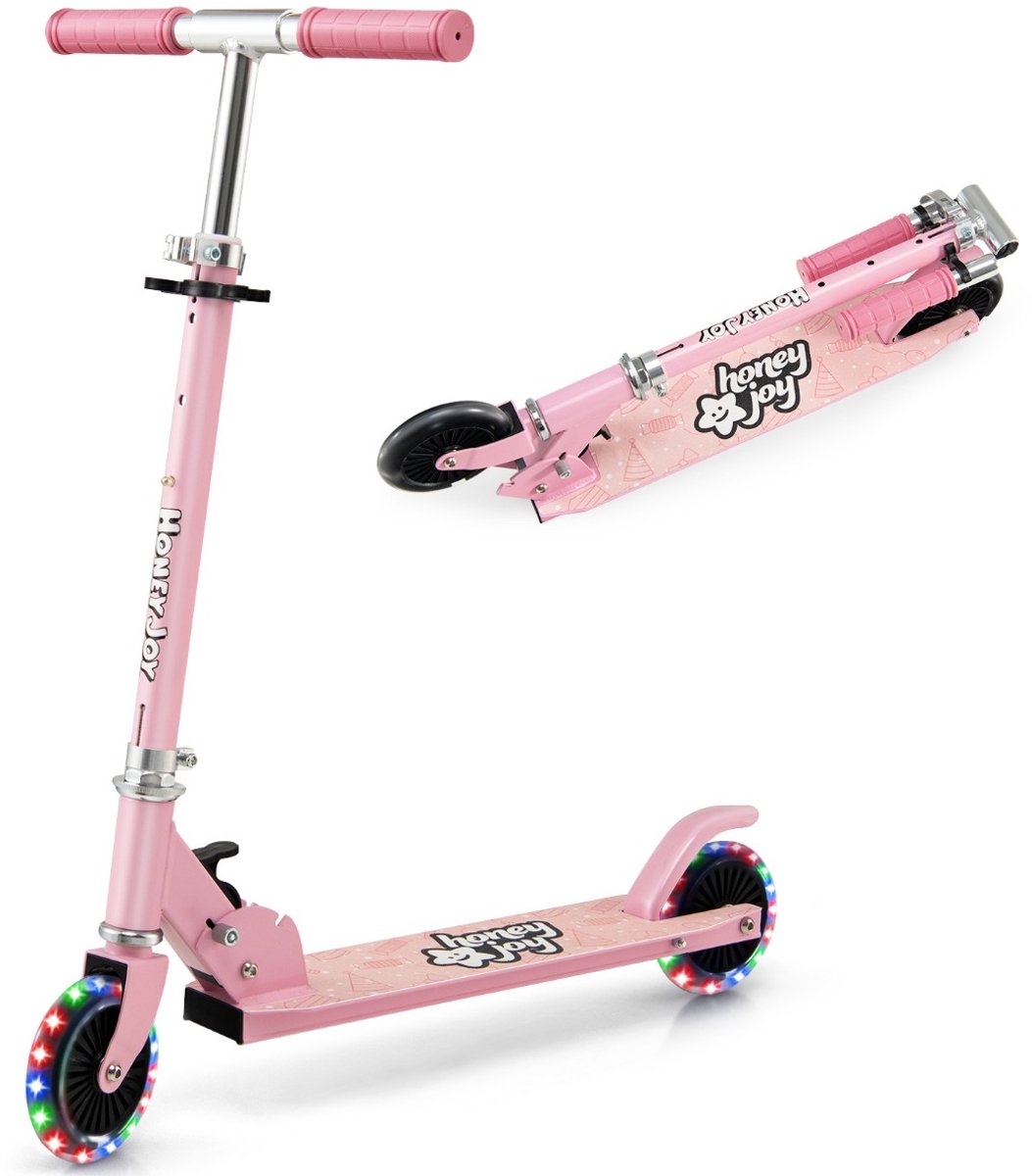 SureDeal® - Kinderstepp - Kinderstep Twee Wiel - Knipperende Wielen Verstelbaar - Achterrem Staan - Rijden Roze - 66x33x80 cm - Roze