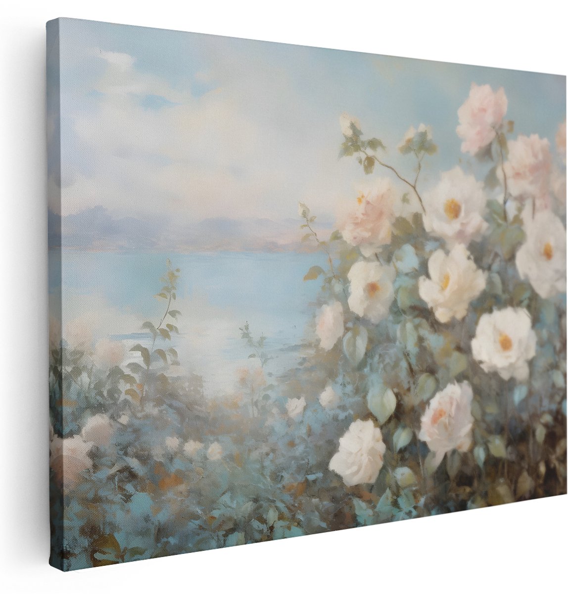 Artaza Canvas Schilderij Rozen - 160x120 cm - Groot - Wanddecoratie Zee Landschap - Muurdecoratie Natuur - Decoratie Pastel Bloemen