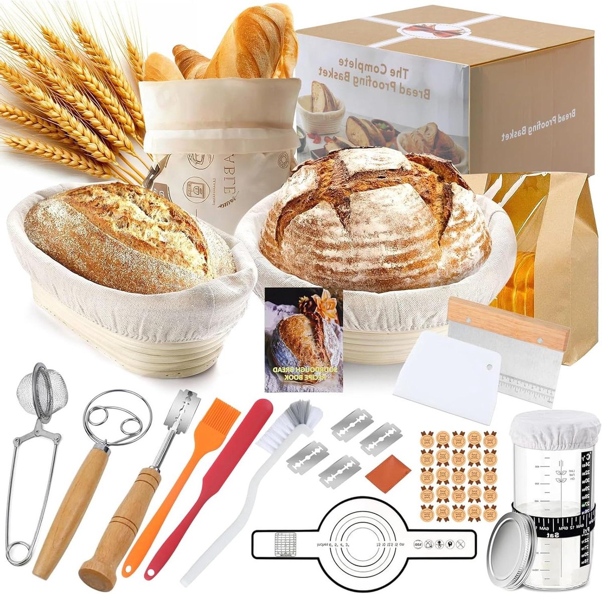 Broodbak Set - Leavendeeg Tools - Zelf Brood Bakken - Natuurlijk Rotan - 14 Delig - Bruin