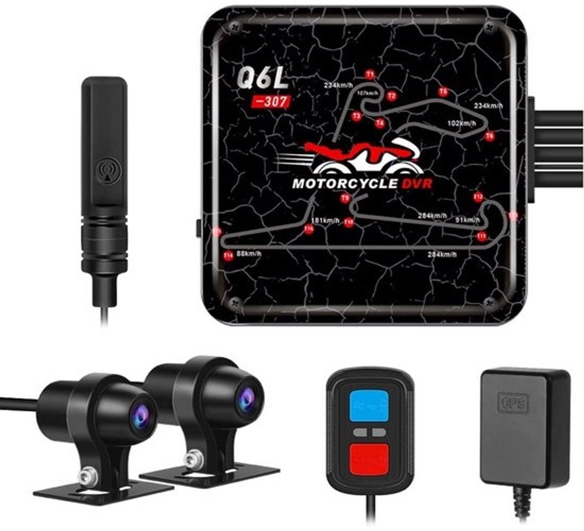 Waterdichte Motorfiets Dashcam - Voor en Achter Camera 1080p met Wifi, GPS en Nachtzicht
