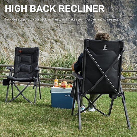 Set van 2 Luxe Campingstoelen met Hoge Rug - Verstelbare Comfortabele Tuinstoelen 150kg — afbeelding 2