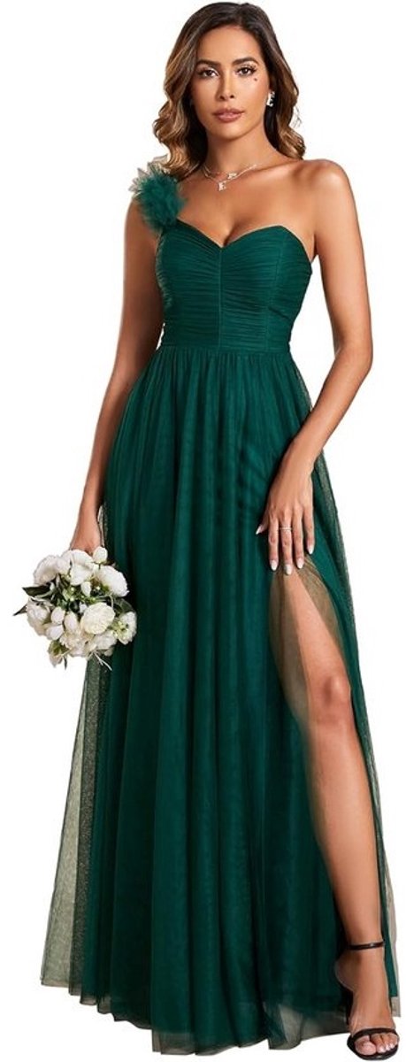 Elegante dames chiffon jurk met V-hals en enkele schouderriem - lang model met split