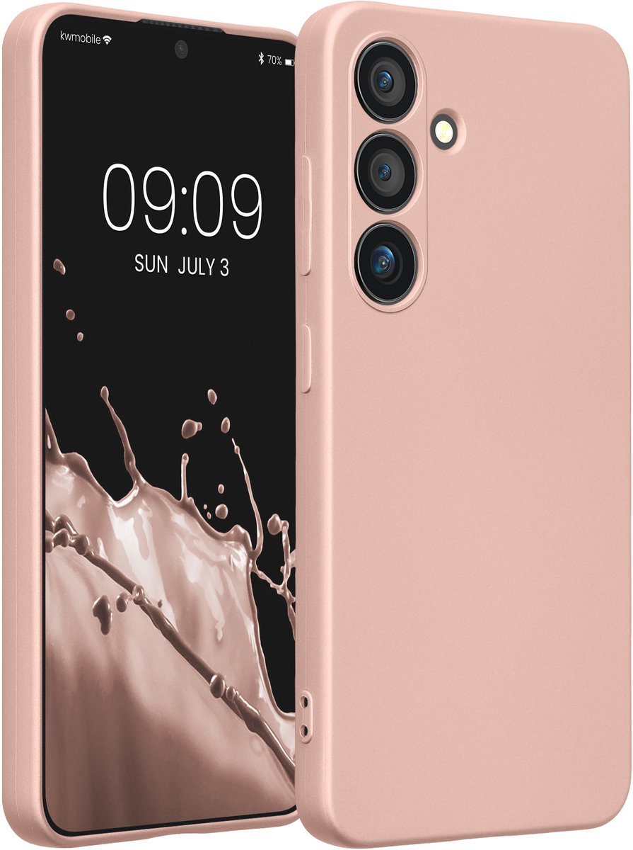 kwmobile metallic telefoonhoesje van TPU - geschikt voor Samsung Galaxy S24 - Flexible case voor smartphone - In metallic roségoud