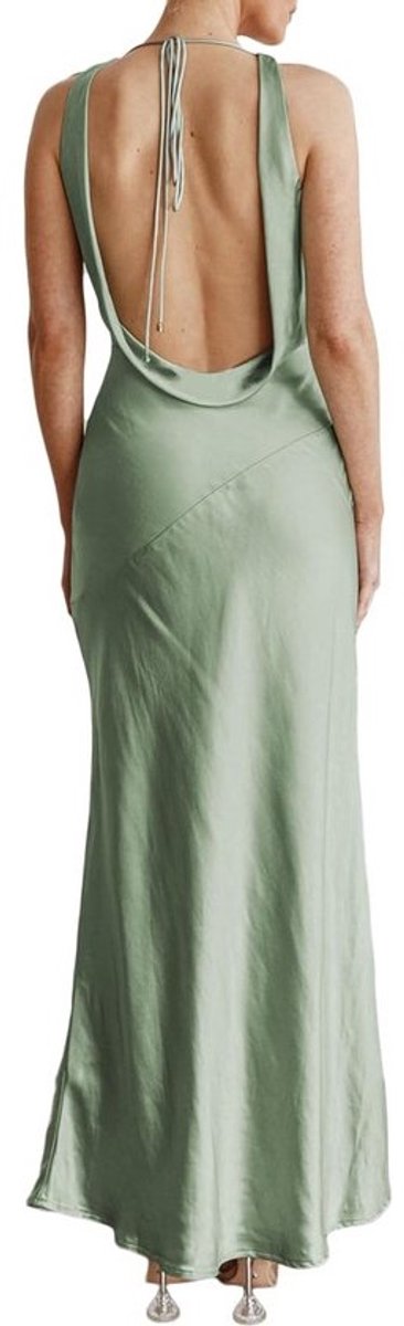 Elegante Mouwloze Maxi Jurk met Hoge Hals en Open Rug