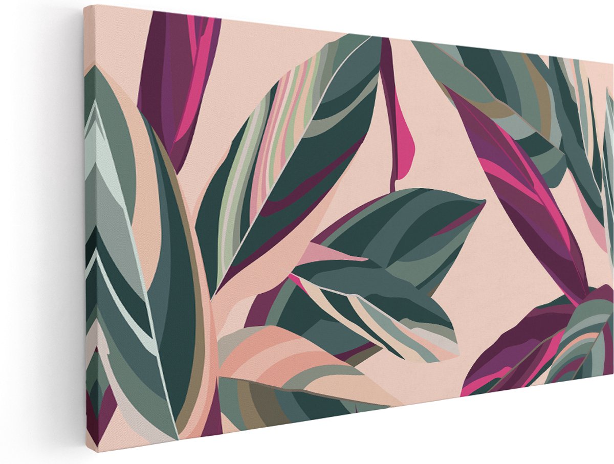 Artaza Canvas Schilderij Bloem Bladeren - Bloemen - Abstract - 160x80 cm - Groot - Wanddecoratie Woonkamer - Schilderijen - Muurdecoratie