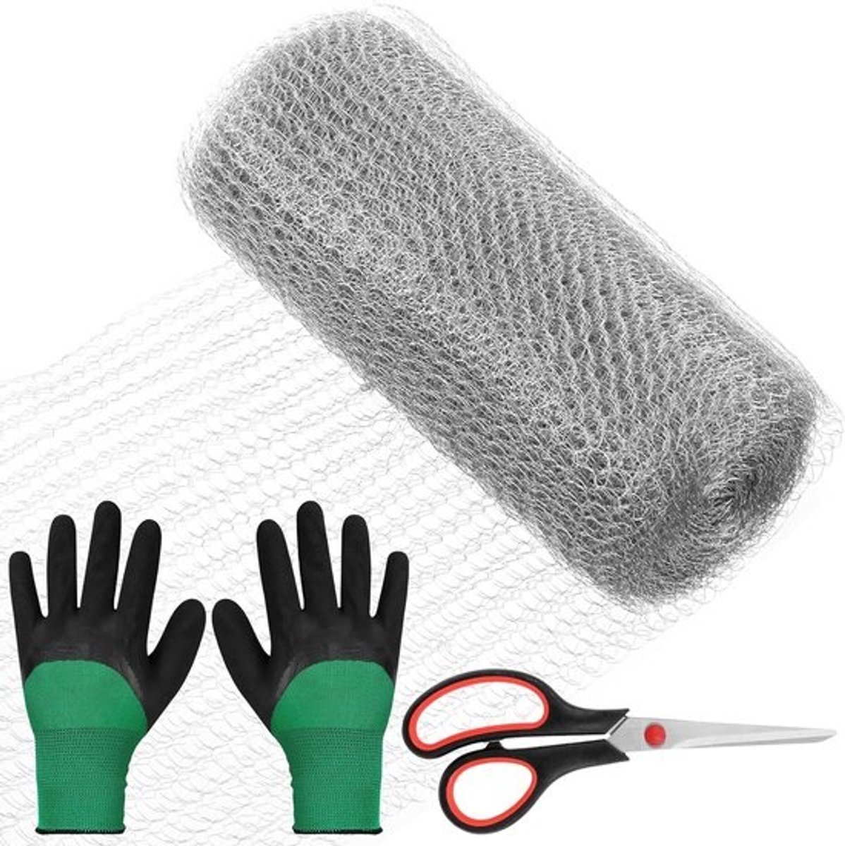 3-delige RVS Gaasrol met Handschoenen en Schaar voor Ongediertepreventie en Tuinprojecten