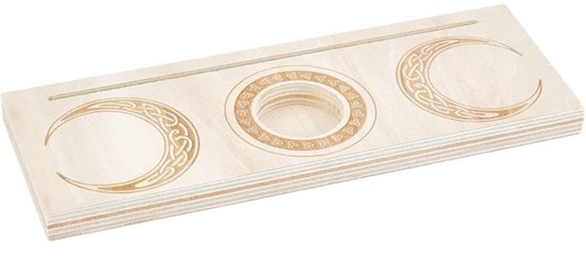 Houten Standaard voor Tarotkaarten en Kandelaar met Maanpatroon - Altaar Display Houder