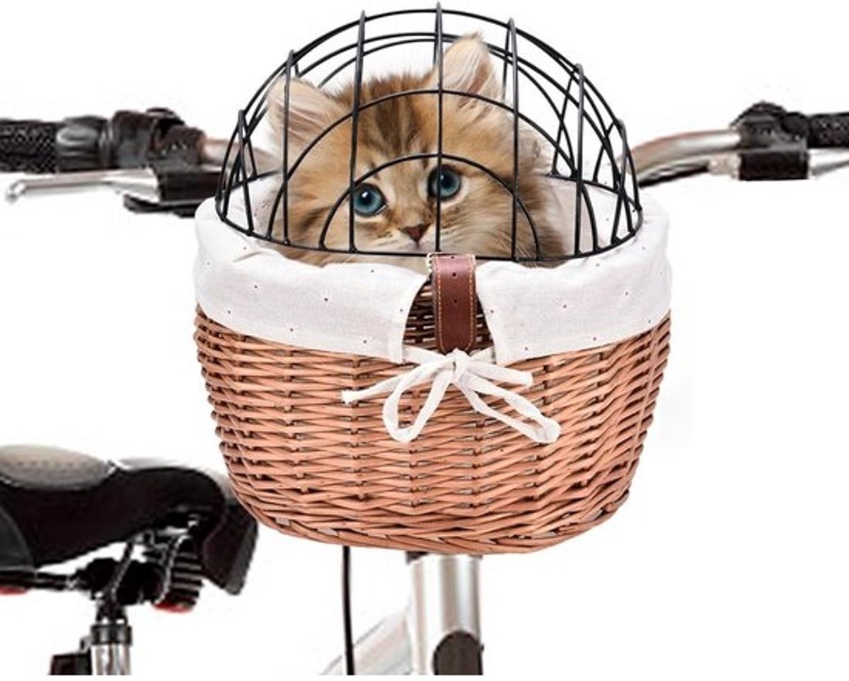 Rieten Fietsmand voor Hond of Kat - Afneembare Bench voor Fiets